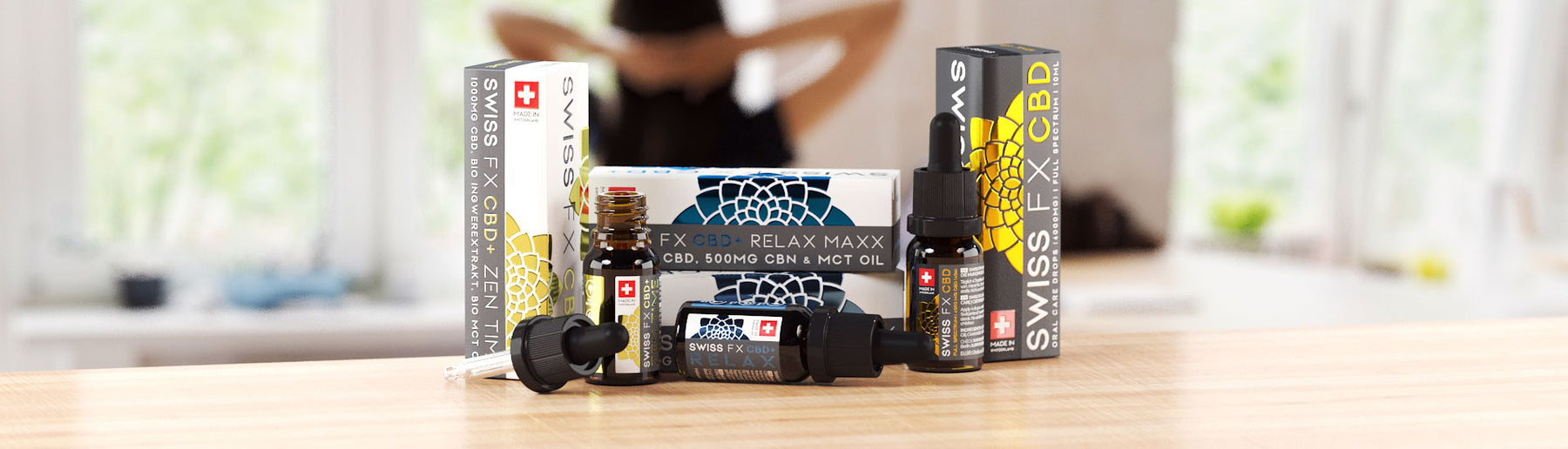 Ruhige Szene mit SWISS FX CBD Öl RELAX für eine persönliche Routine